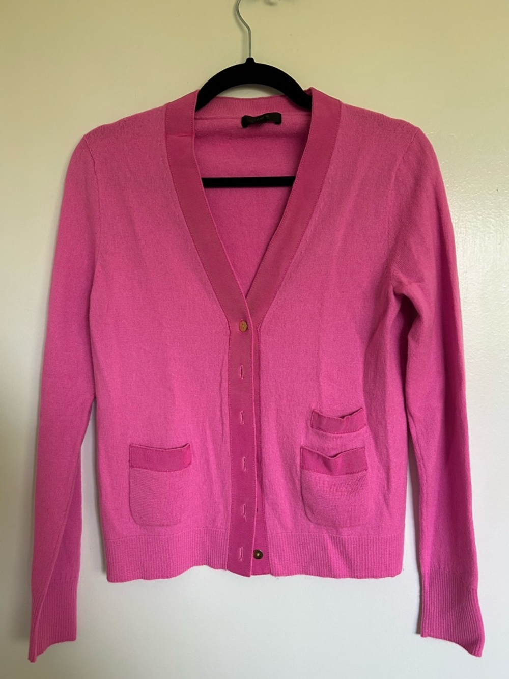J. Crew Bright Pink V-Neck Buttoned Cardigan